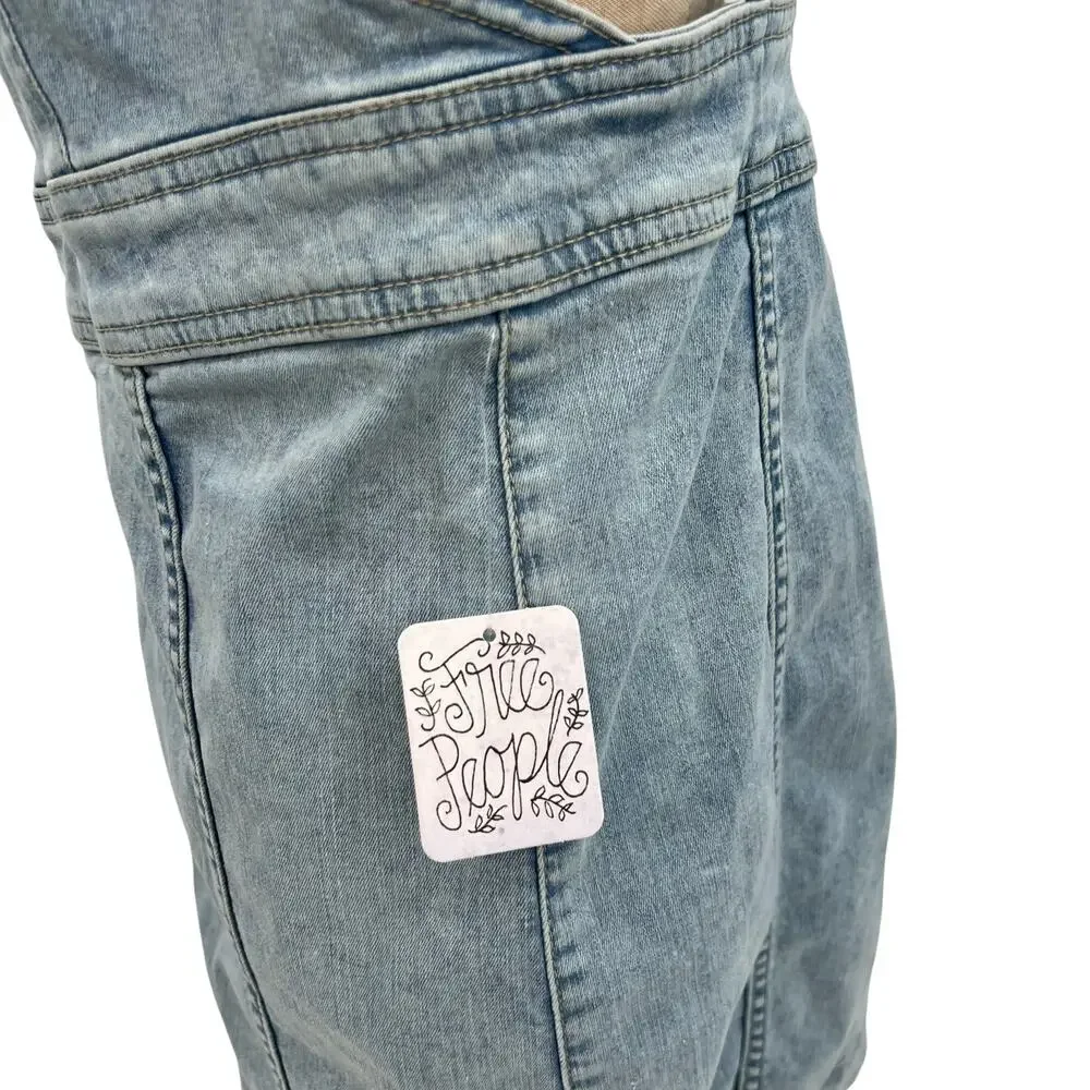 Free People Modern Femme Denim Jumper Dress Zip Front Overall Mini Size 10‎ NWT